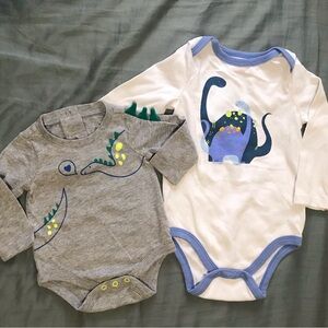 Set Of 2 Baby Cat & Jack Baby Boy Bodysuits Dinosaur New Born & 12 Month